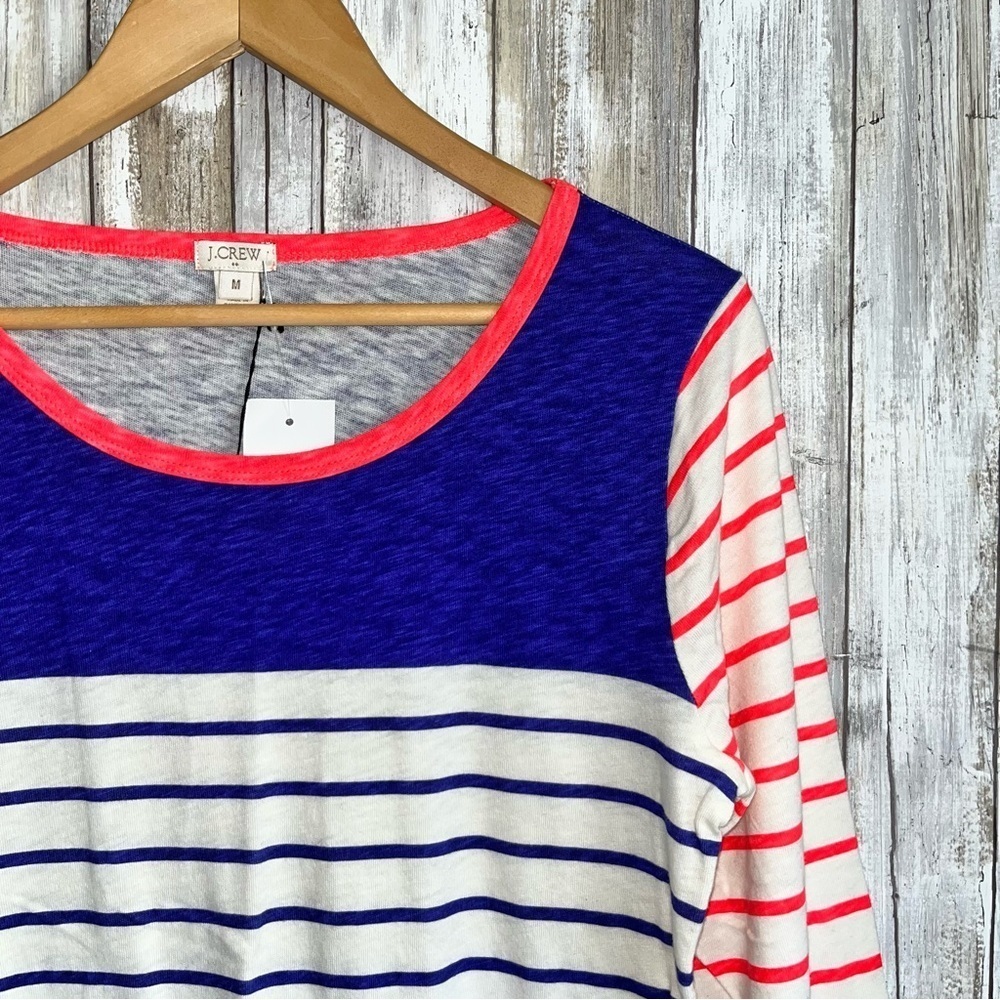 J.Crew Striped Long Sleeve Tee NWT Blue White Coral Knit Top M Casual Classic - Picture 3 of 4